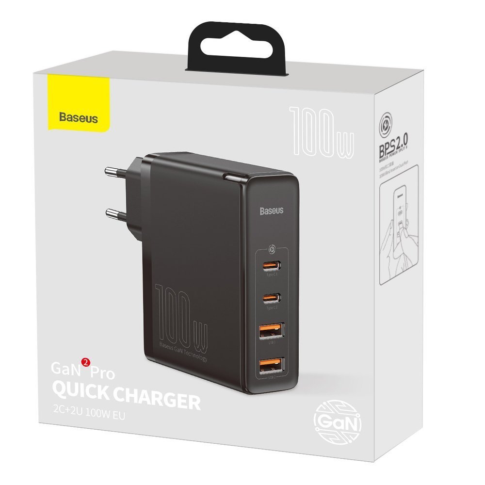 Netværksoplader Baseus Gain2 Pro, 100W, 5A, 2 x USB-A - 2 x USB-C, sort CCGAN2P-L01