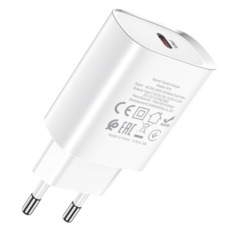 Netværksoplader HOCO N14, 20W, 3A, 1 x USB-C, hvid