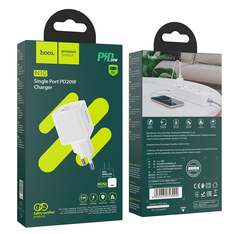 Netværksoplader HOCO N10, 20W, 3A, 1 x USB-C, hvid