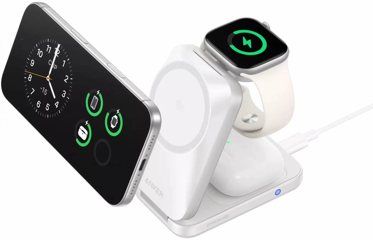 Anker Prime MagGo 3i1 trådløs netoplader, 25W, hvid B25N1G21