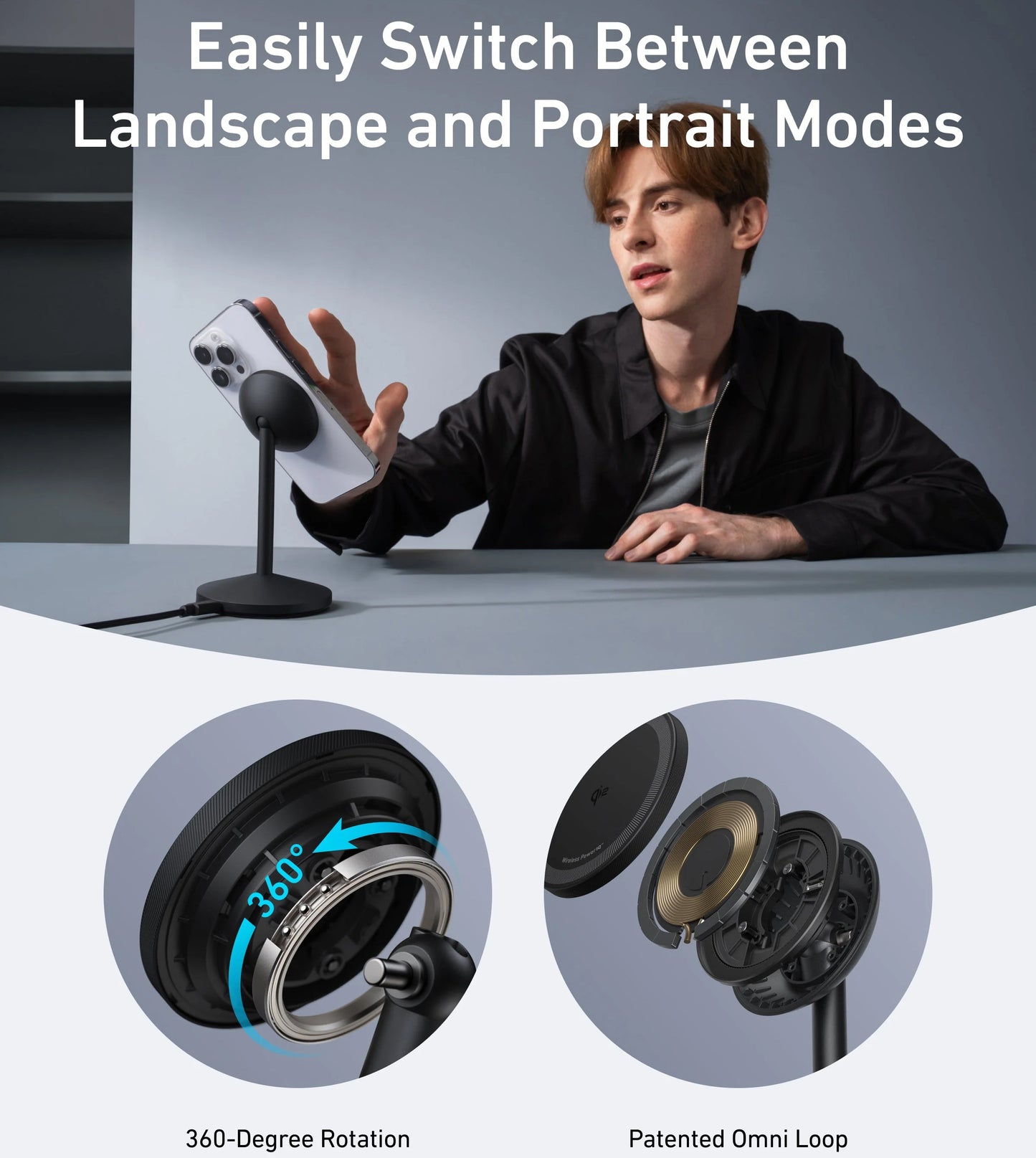 Anker MagGo Stand trådløs netværksoplader, 15W, 1.67A, Sort A25X1H11