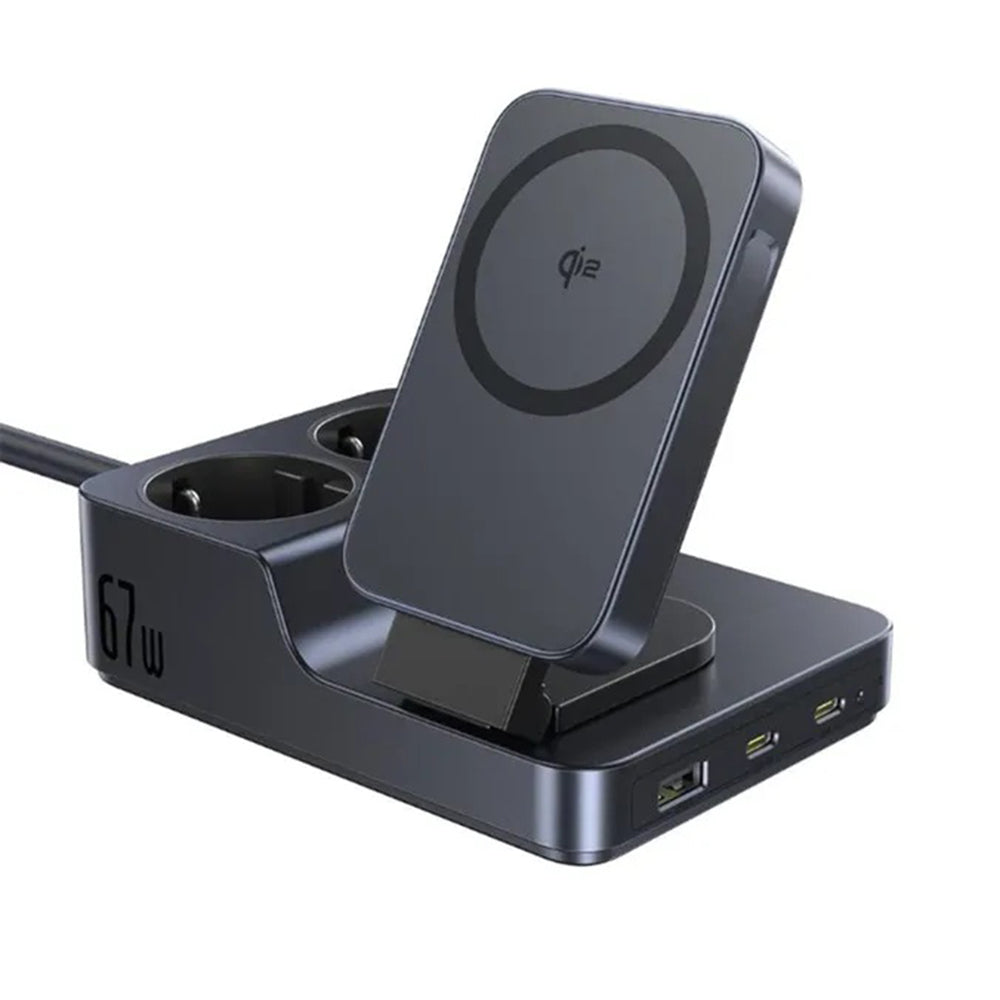 Baseus Nomos ND11 QI 6in1 opladerstation, 67W, 3.35A, 1 x USB-A - 2 x USB-C - 2 x Schuko, Sort P80015804213-00