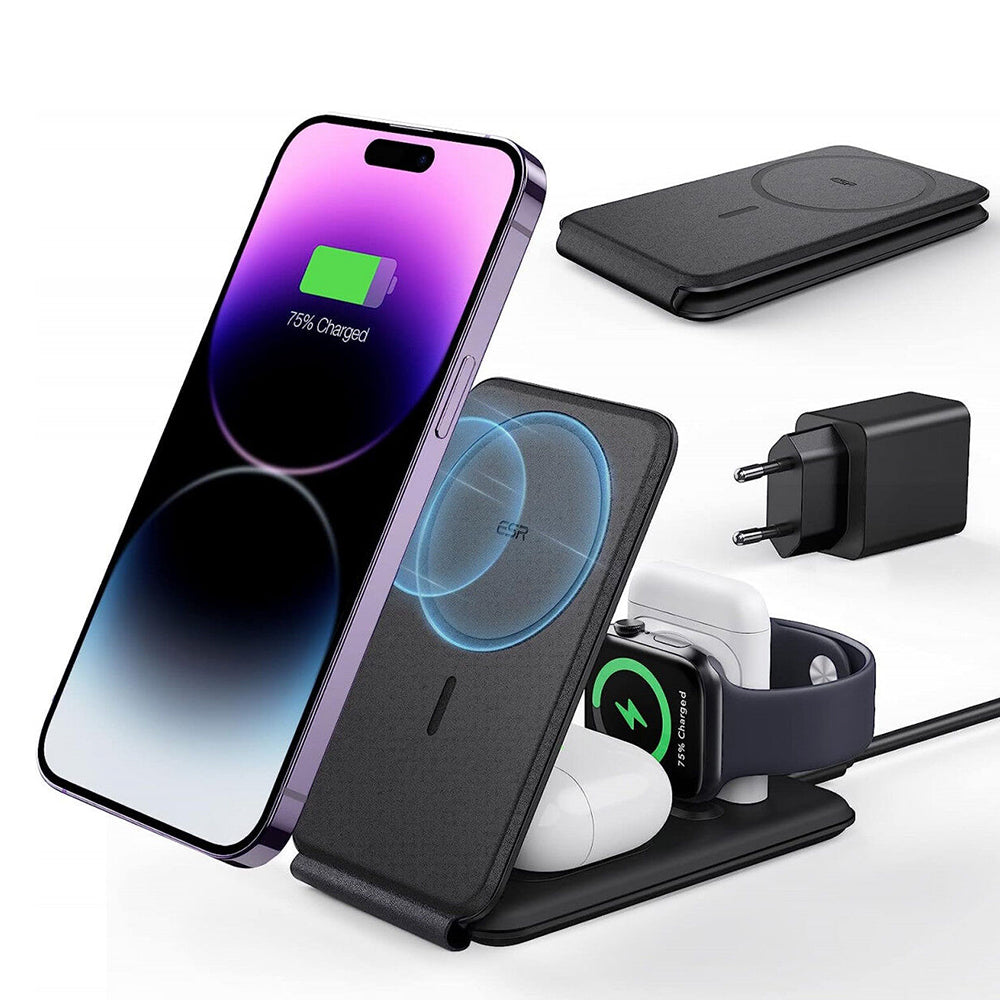 Trådløs netværksoplader ESR Travel 3in1, 15W, 1.67A, Sort