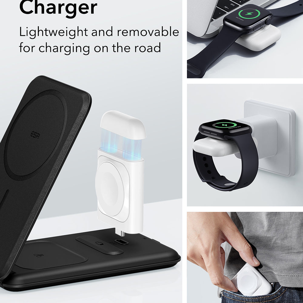 Trådløs netværksoplader ESR Travel 3in1, 15W, 1.67A, Sort
