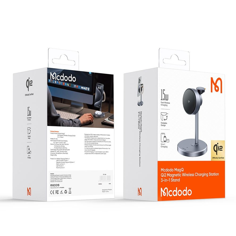 Trådløs netværksoplader McDodo CH-2462 Swan 3in1, 22.5W, 1.67A, Sort