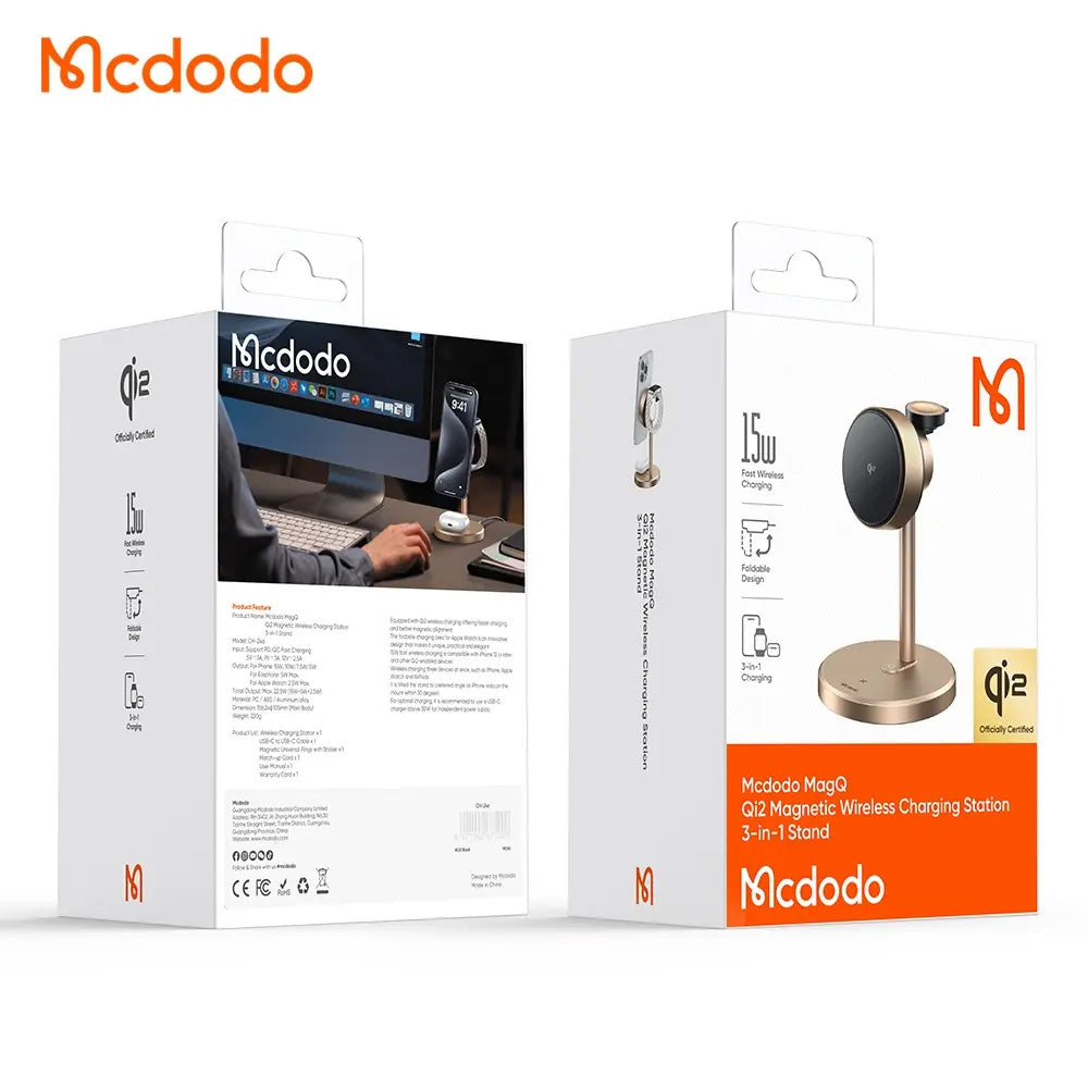 Trådløs Netværksoplader McDodo CH-2463 Swan 3in1, 22.5W, 1.67A, Guld