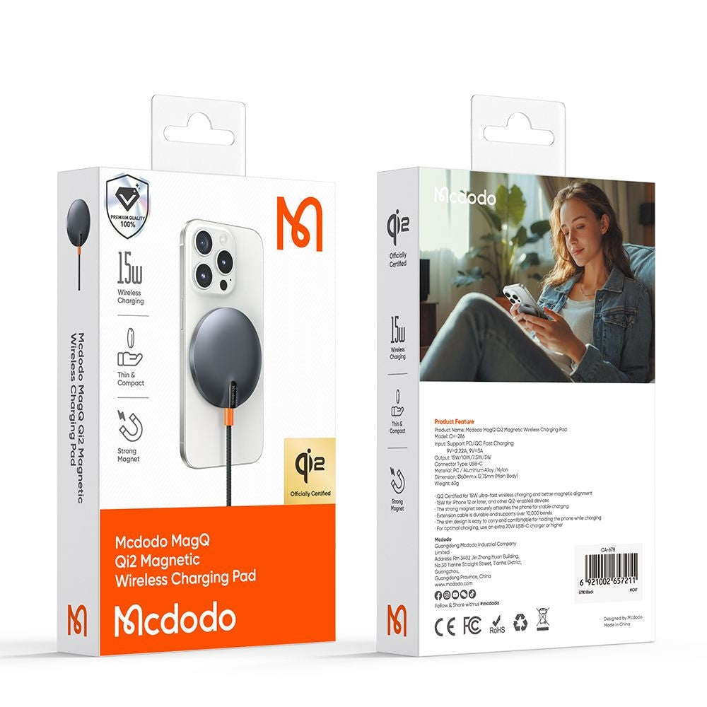 Trådløs netværksoplader McDodo CH-2860 MagQ, 15W, 1.67A, Sort