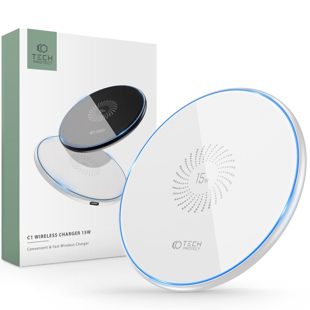 Trådløs netværksoplader Tech-Protect QI15W-C1, 15W, 1,67A, hvid THP1414