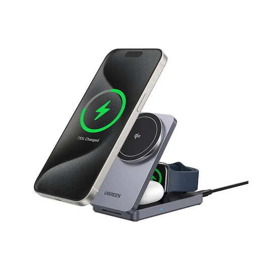 UGREEN W707 3in1 Trådløs Netværksoplader, 25W, 1.67A, Grå
