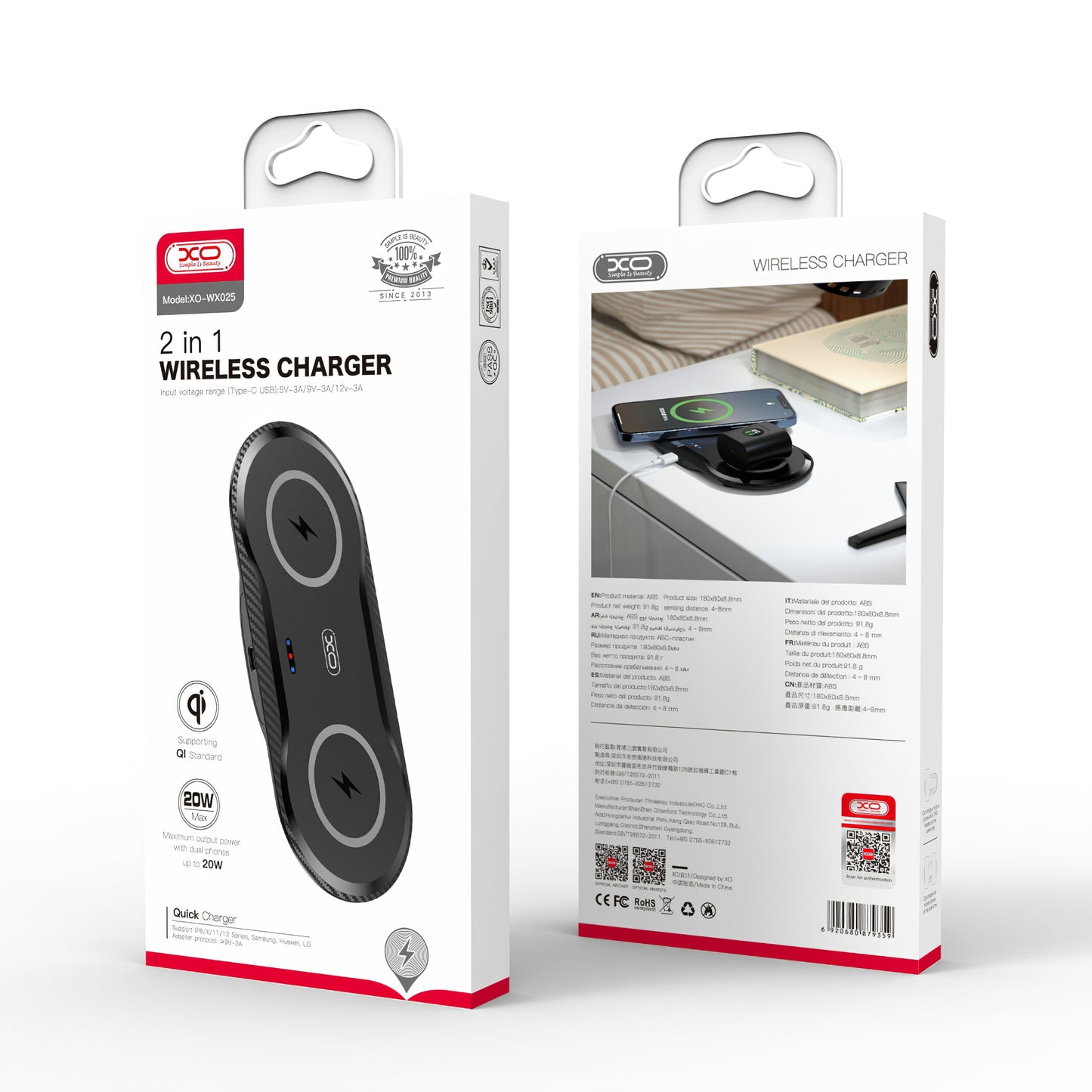 Trådløs netværksoplader XO Design WX026, 20W, 1,1A, sort