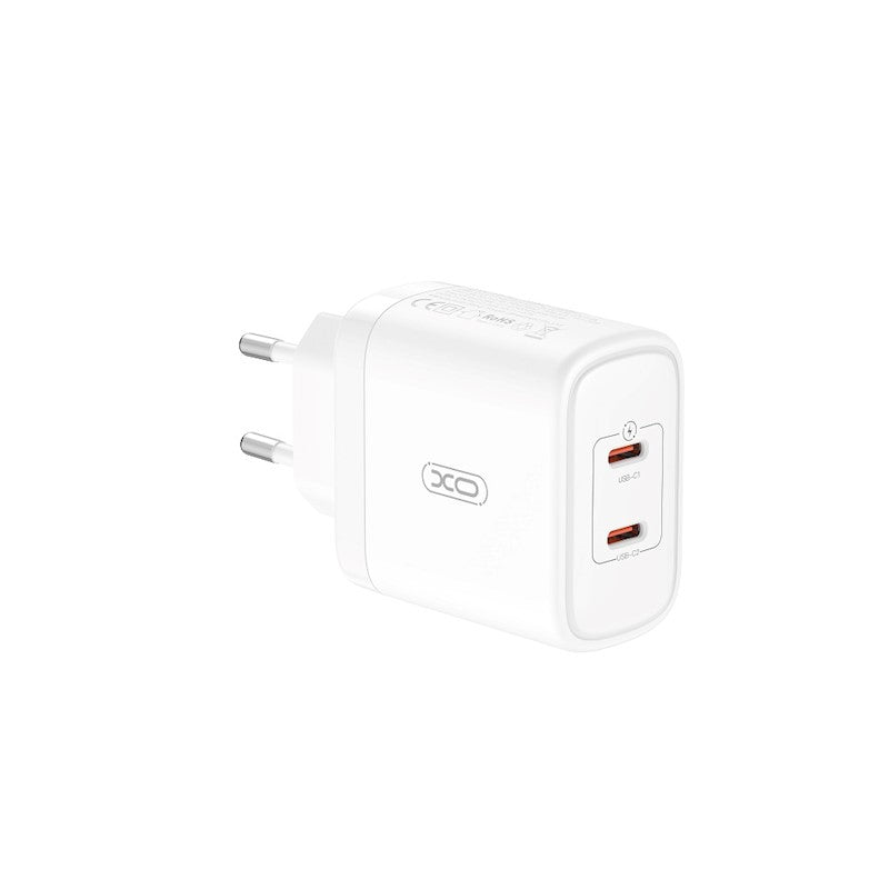 Netværksoplader XO Design CE08, 50W, 3A, 2 x USB-C, hvid