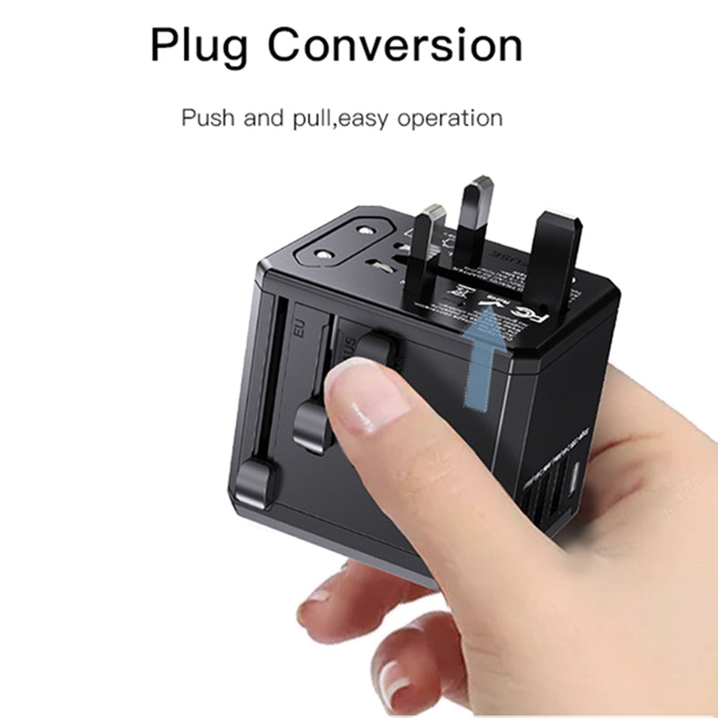 Yesido MC10 Travel netværksoplader, 12W, 2.4A, 1 x USB-C - 3 x USB-A, Sort