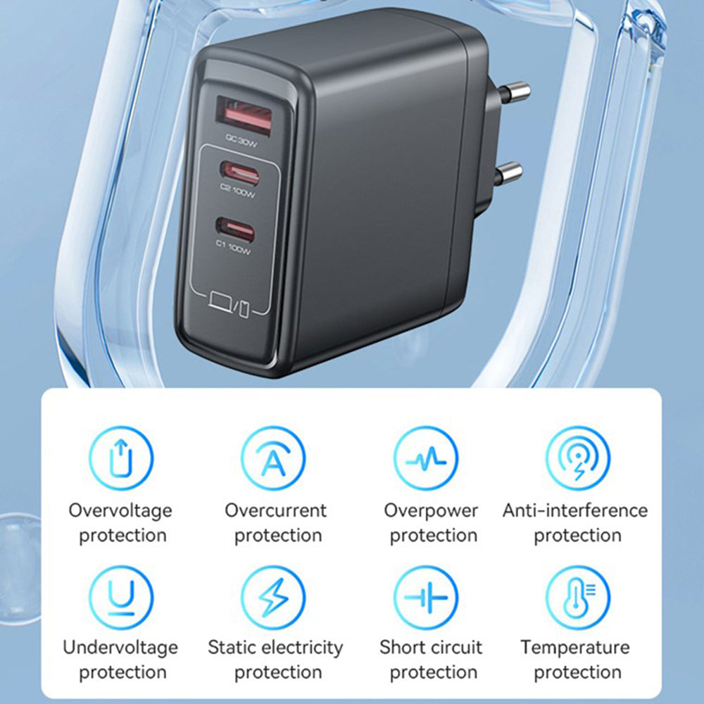 Netværksoplader Yesido YC142, 100W, 5A, 1 x USB-A - 2 x USB-C, Sort