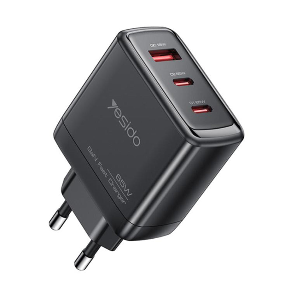 Netværksoplader Yesido YC144, 65W, 3.25A, 1 x USB-A - 2 x USB-C, Sort