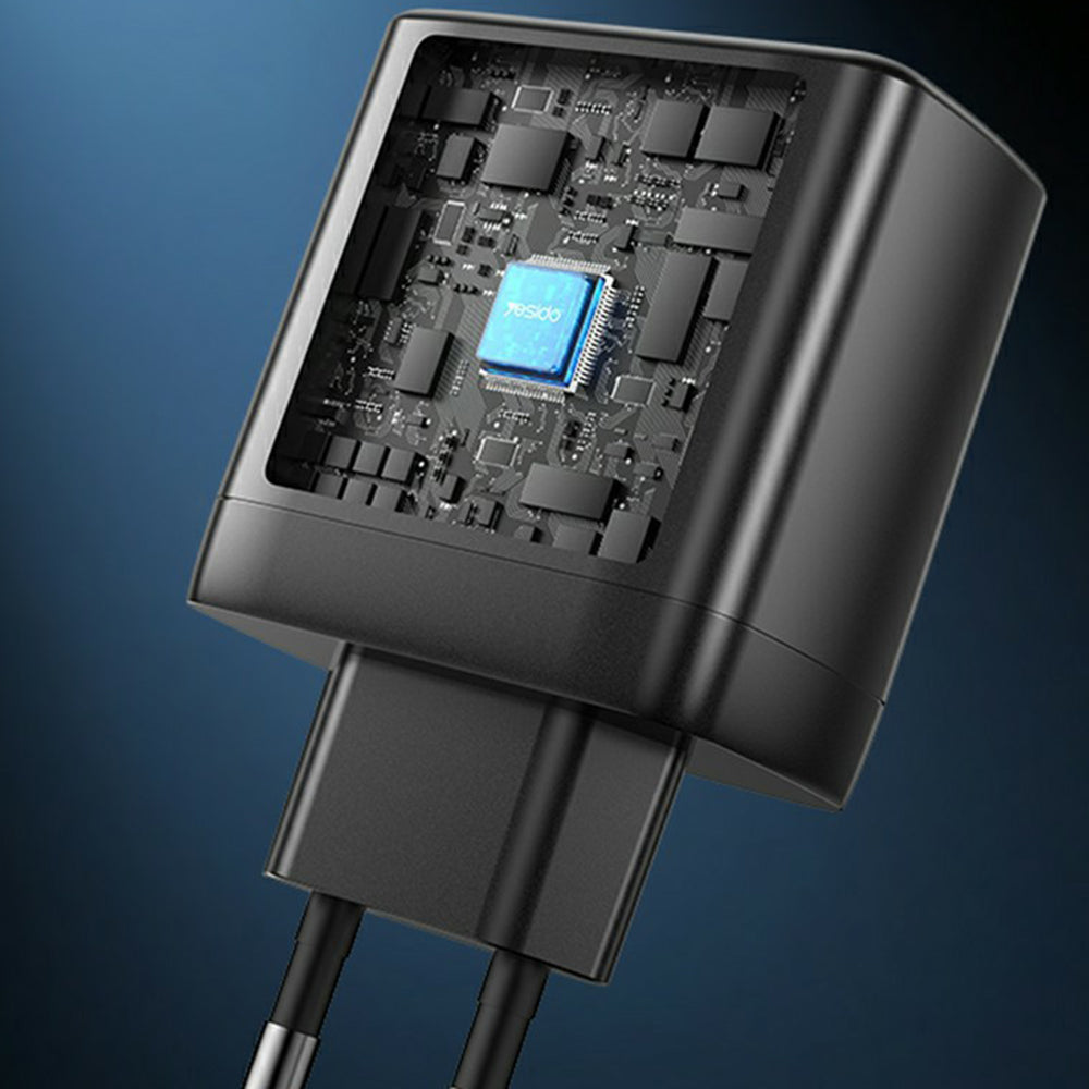 Netværksoplader Yesido YC144, 65W, 3.25A, 1 x USB-A - 2 x USB-C, Sort