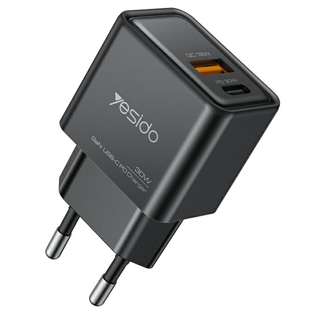 Netværksoplader Yesido YC64, 30W, 3A, 1 x USB-A - 1 x USB-C, Sort