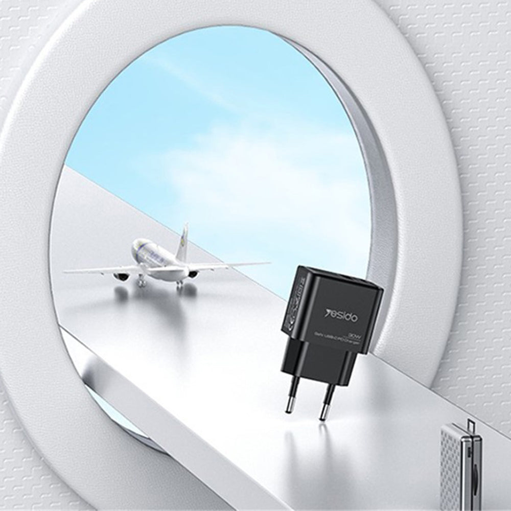 Netværksoplader Yesido YC64, 30W, 3A, 1 x USB-A - 1 x USB-C, Sort