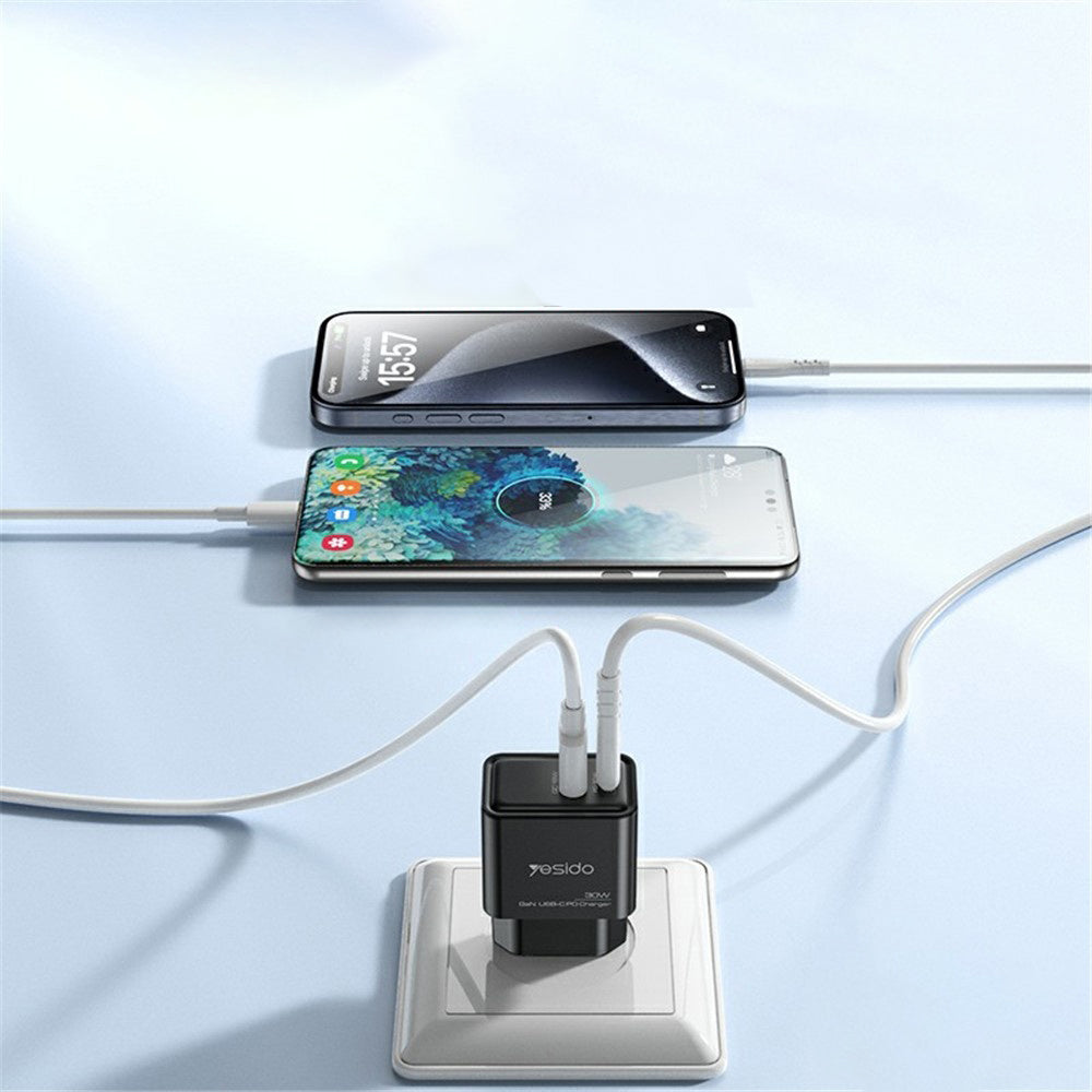 Netværksoplader Yesido YC64, 30W, 3A, 1 x USB-A - 1 x USB-C, Sort