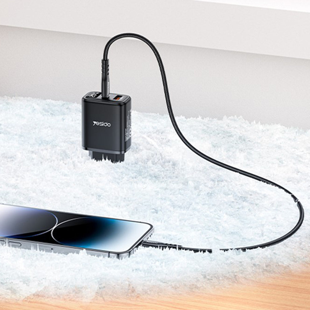 Netværksoplader Yesido YC68, 20W Display, 3A, 1 x USB-A - 1 x USB-C, Sort