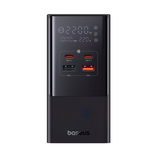 Baseus PowerCombo Tower opladerstation, 100W, 5A, 2 x Schuko - 2 x USB-A - 2 x USB-C, Sort E00023609113-00