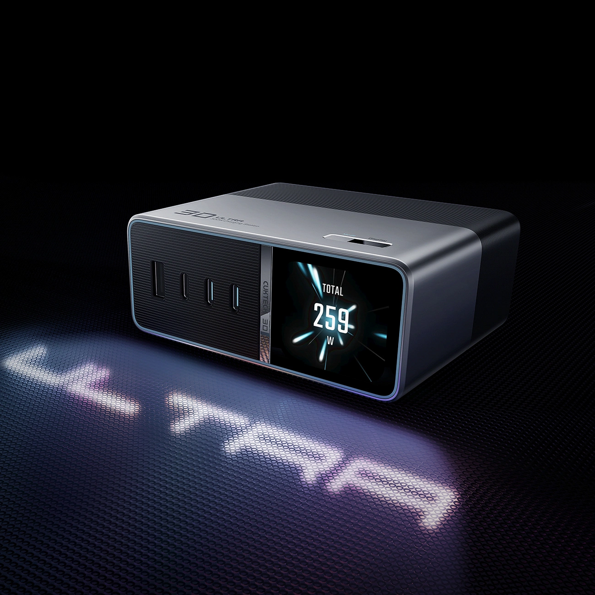 Cuktech TA3005U opladningsstation, 300W, 1 x DC - 1 x USB-A - 3 x USB-C, Grå