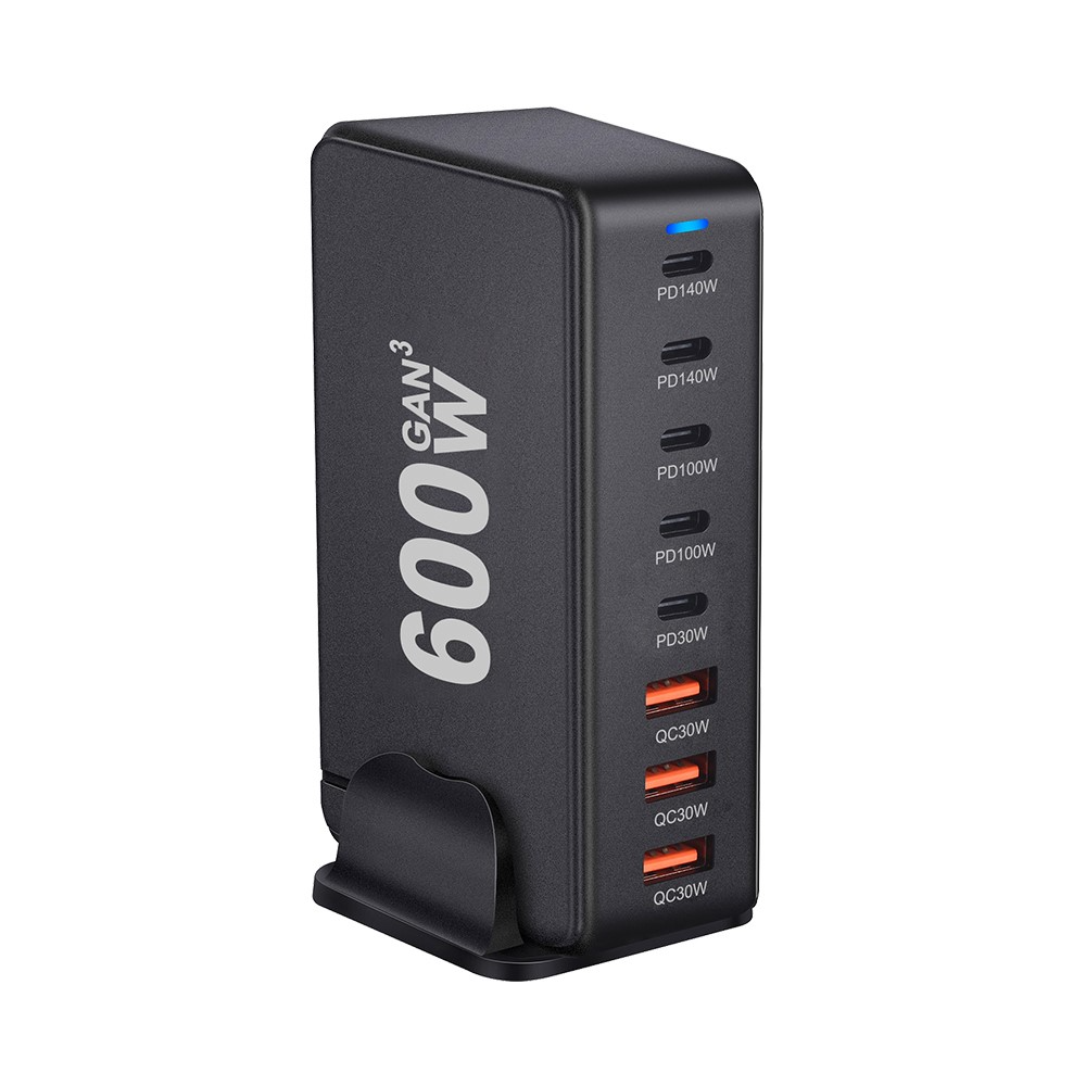 OEM Station Oplader, 600W, 4 x USB-A - 4 x USB-C, Sort
