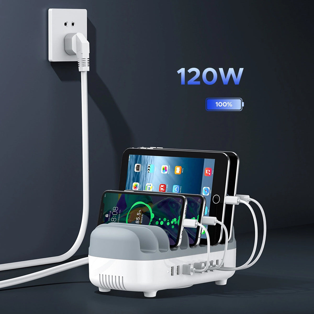 Orico DUK-10P-V1 opladerstation, 120W, 2.4A, 10 x USB-A, Hvid