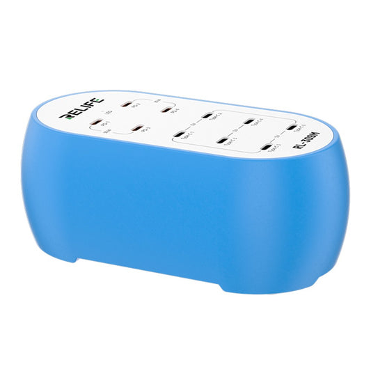 Relife RL-309M Stationoplader, 72W, 10 x USB-C, Blå