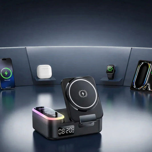 Opladerstation Yesido DS38 Display QI 3in1, 65W, 3A, 1 x USB-A - 2 x USB-C, Sort