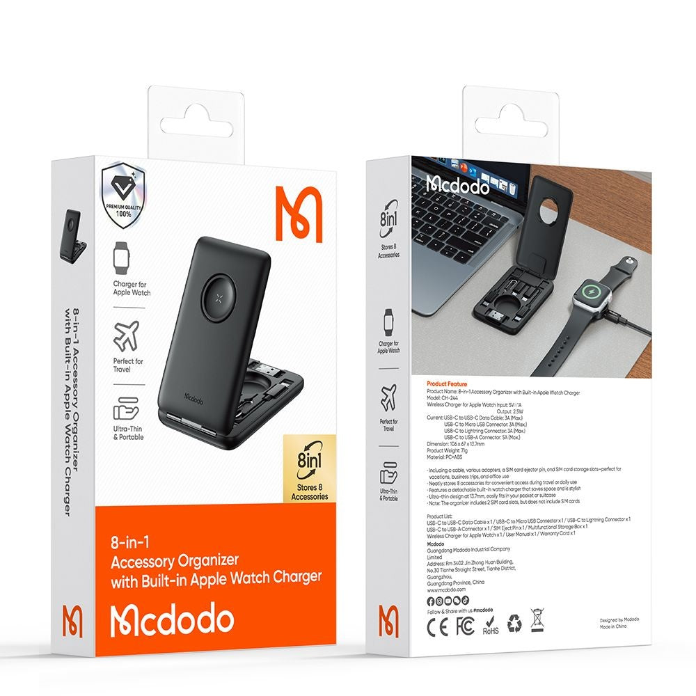 Trådløs Oplader med Organizer McDodo CH-2440 8in1 til Apple Watch Series, Sort
