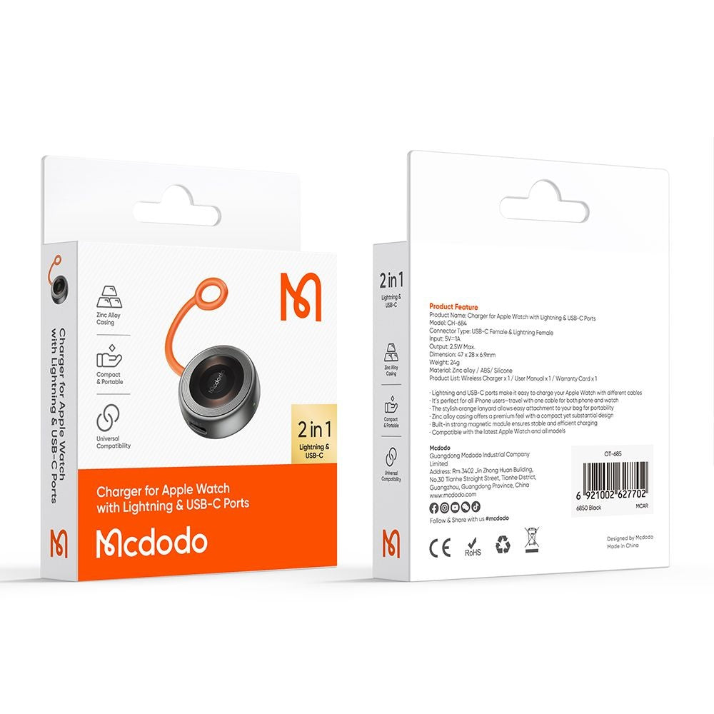 Trådløs oplader McDodo CH-6840 til Apple Watch Series, Sort