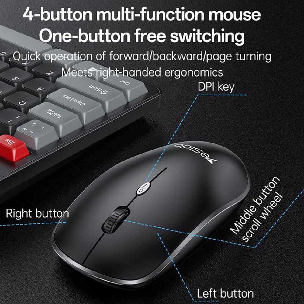 Trådløst tastatur og mus sæt Yesido KB43, Sort