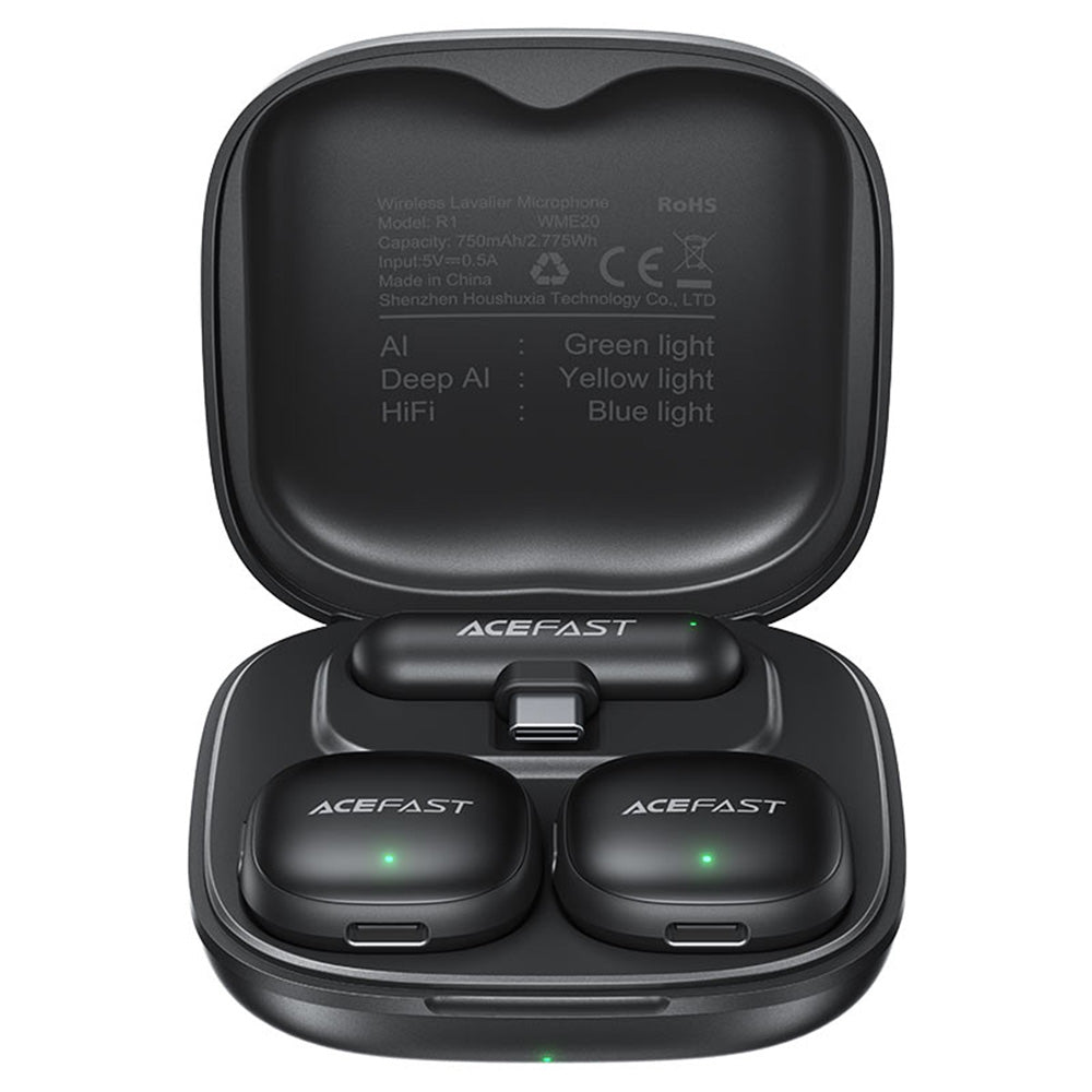 Lavaliermikrofon Acefast R1, USB-C, Sæt med 2 stykker, Sort