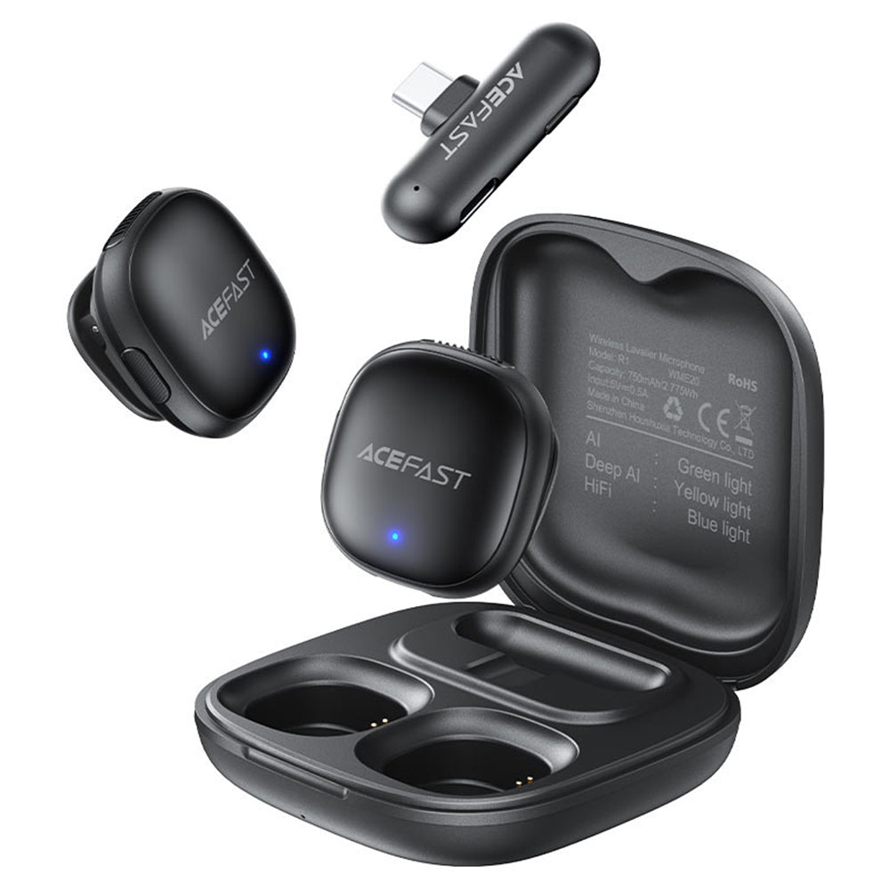Lavaliermikrofon Acefast R1, USB-C, Sæt med 2 stykker, Sort