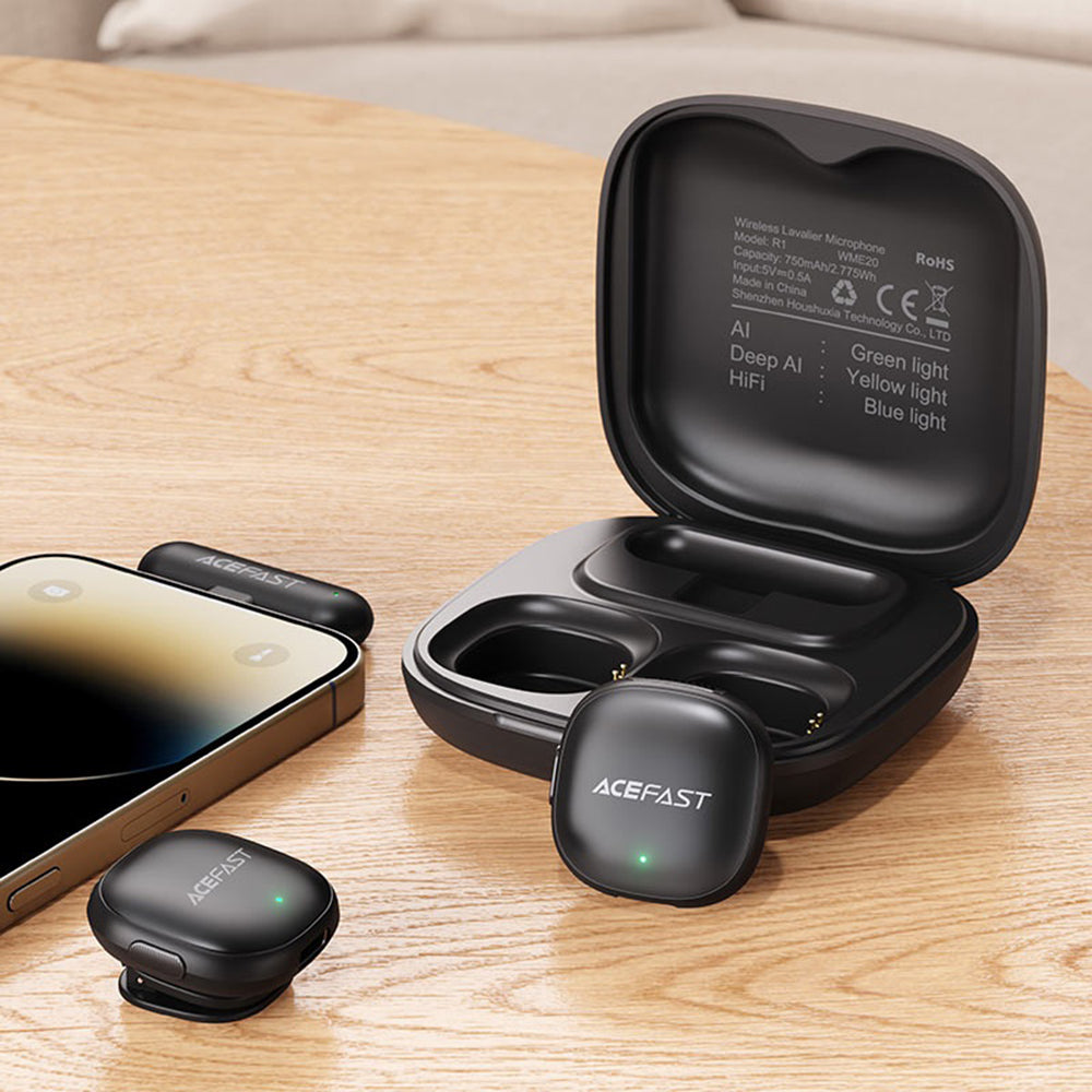 Lavaliermikrofon Acefast R1, USB-C, Sæt med 2 stykker, Sort