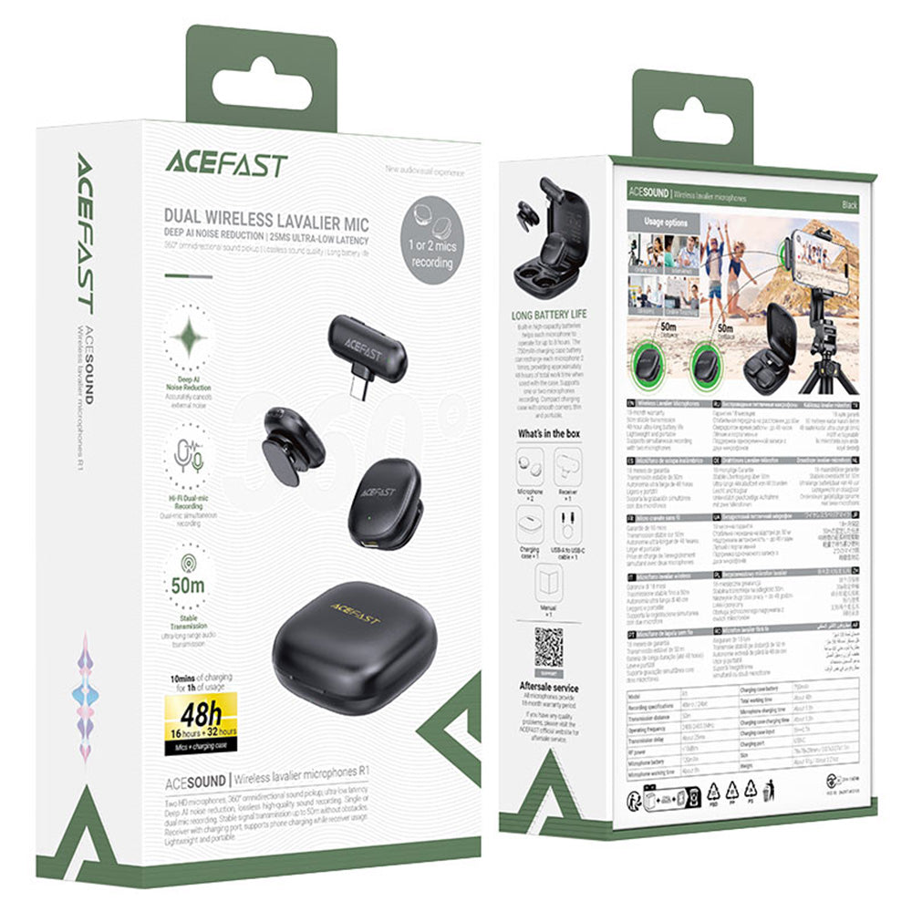 Lavaliermikrofon Acefast R1, USB-C, Sæt med 2 stykker, Sort