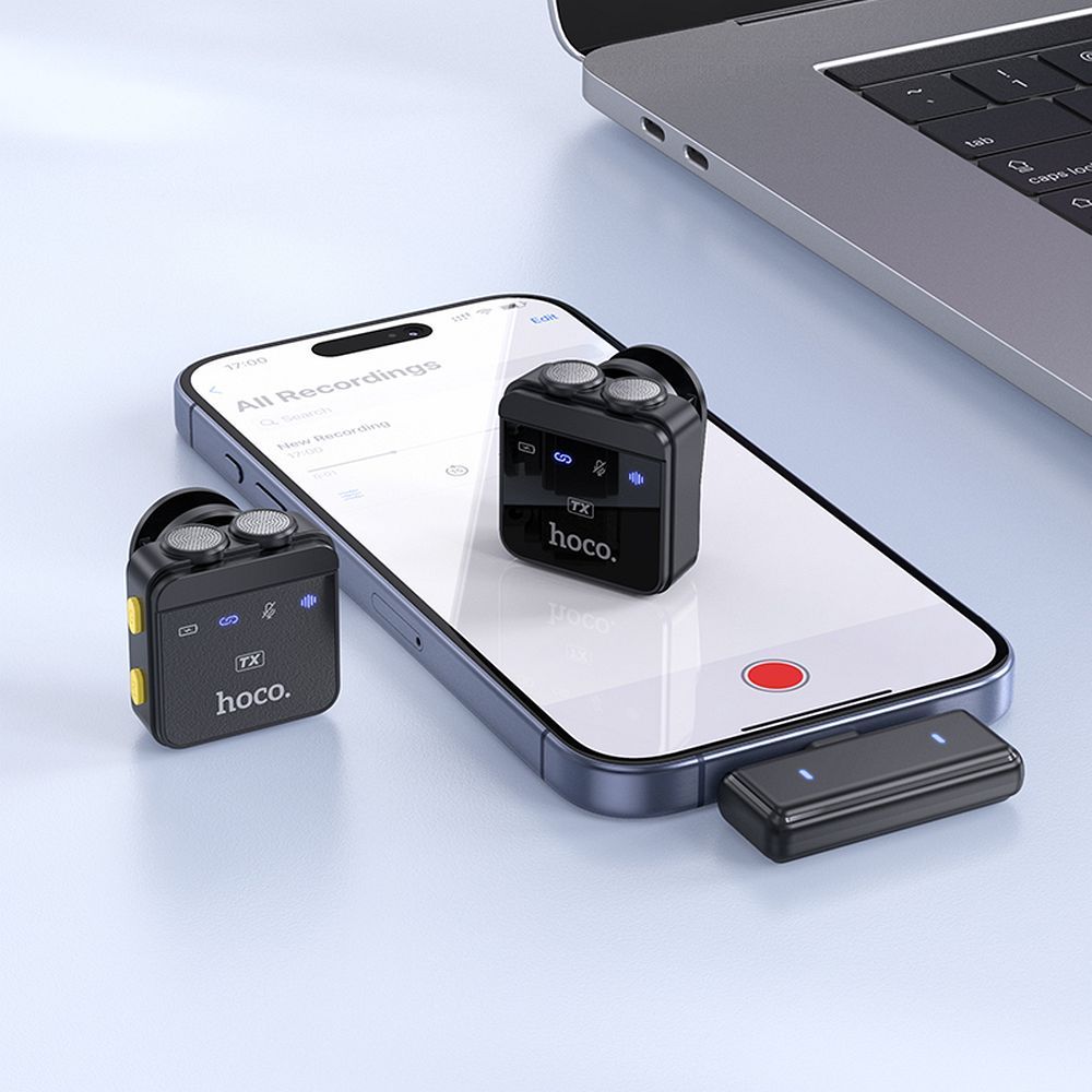 Lavaliermikrofon HOCO L17, USB-C / Lightning, Sæt med 2 stykker, Sort