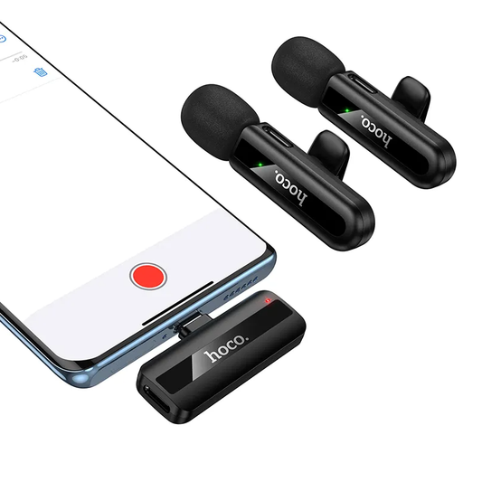 HOCO L20A lavaliermikrofon, USB-C / Lightning, sæt med 2 stykker, sort