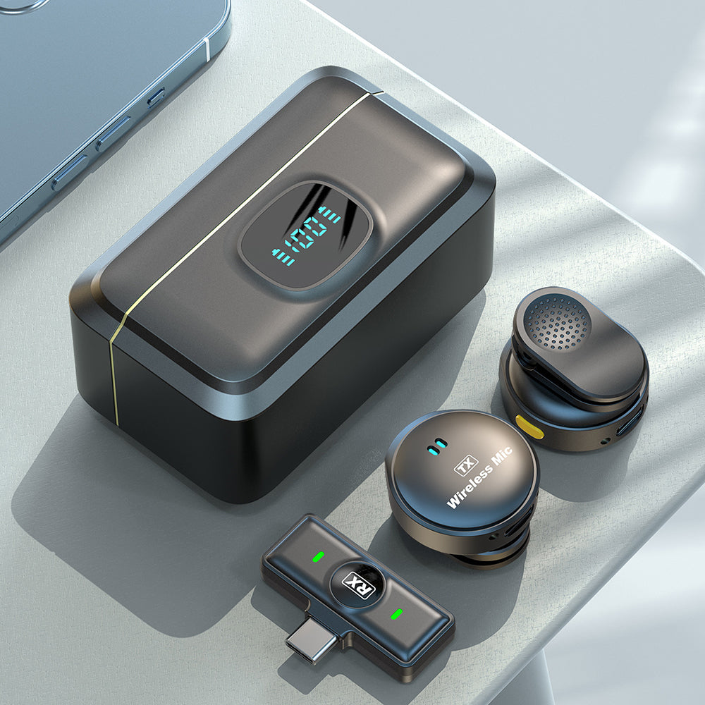 Techsuit LW5 lavaliermikrofon, USB-C, sæt med 2 stykker, sort