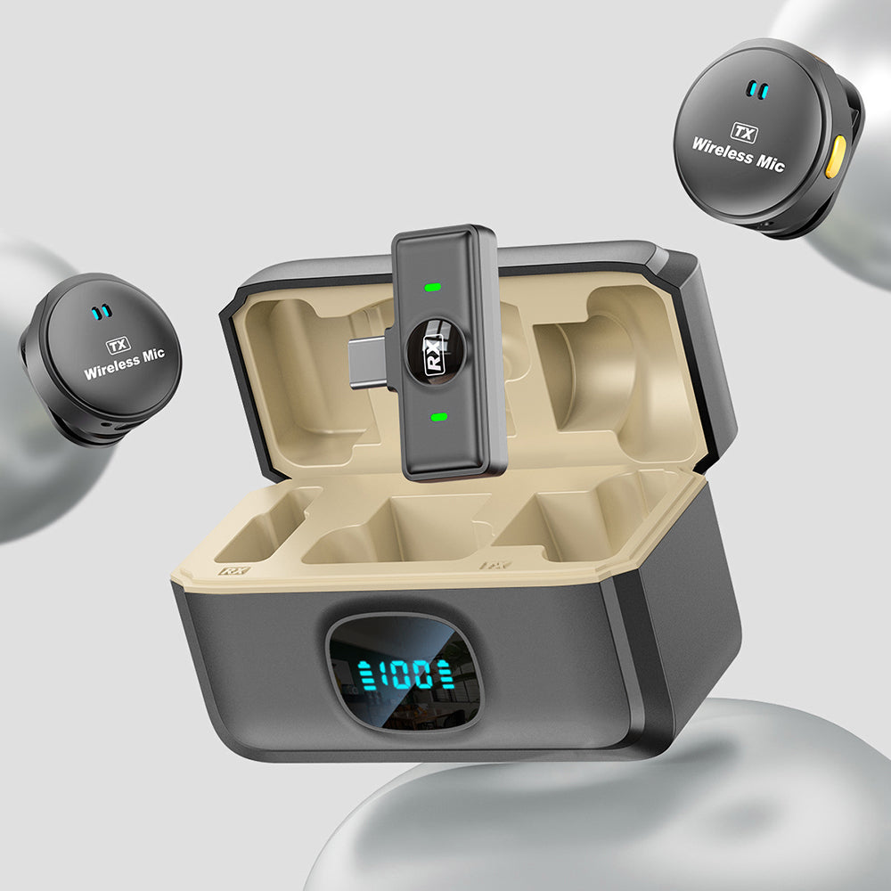 Techsuit LW5 lavaliermikrofon, USB-C, sæt med 2 stykker, sort