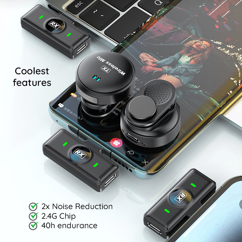 Techsuit LW5 lavaliermikrofon, USB-C, sæt med 2 stykker, sort