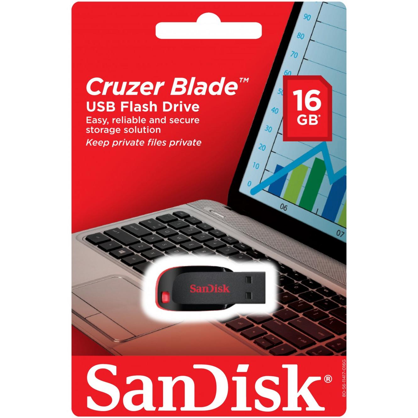 Ekstern USB-A hukommelse SanDisk Cruzer Blade, 16Gb SDCZ50-016G-B35