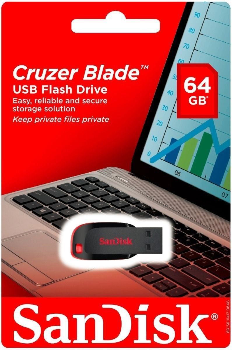Ekstern USB-A hukommelse SanDisk Cruzer Blade, 64Gb SDCZ50-064G-B35
