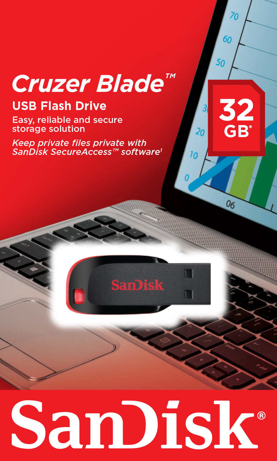 Ekstern USB-A hukommelse SanDisk Cruzer Blade, 32Gb SDCZ50-032G-B35