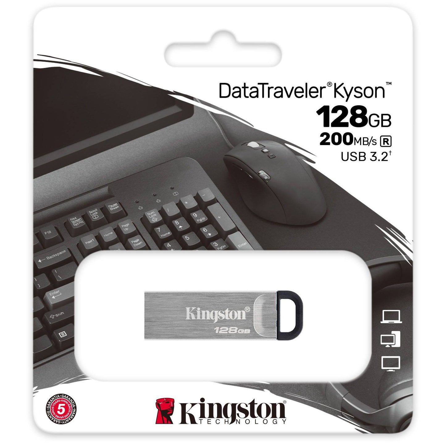 Ekstern USB-A 3.2 Kingston DT Kyson hukommelse, 128GB DTKN/128GB