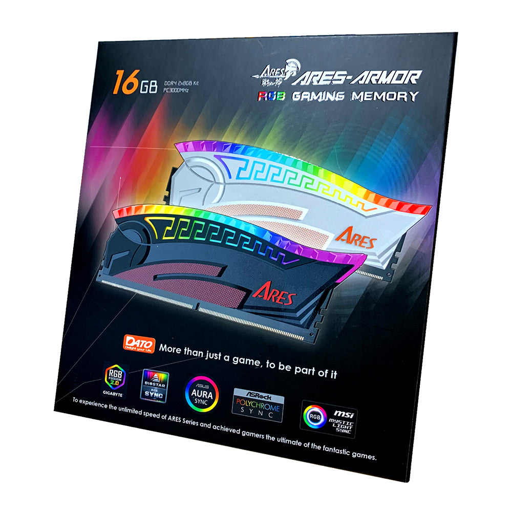 RAM-hukommelse Dato Ares Armor, DDR4, RGB, 8GB, 3200Mhz, CL16, Sort