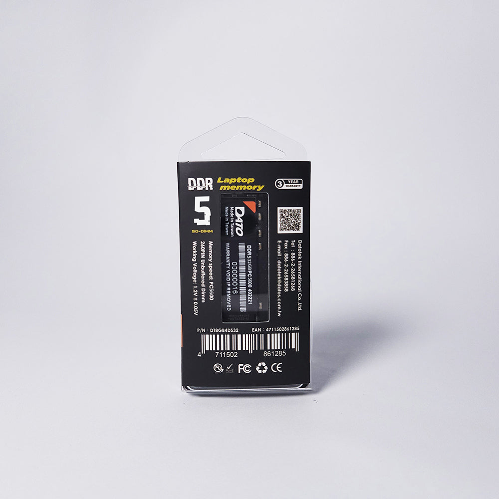 RAM-hukommelse Dato, DDR5, 8GB, 5600Mhz, Sort DT8G5DS56