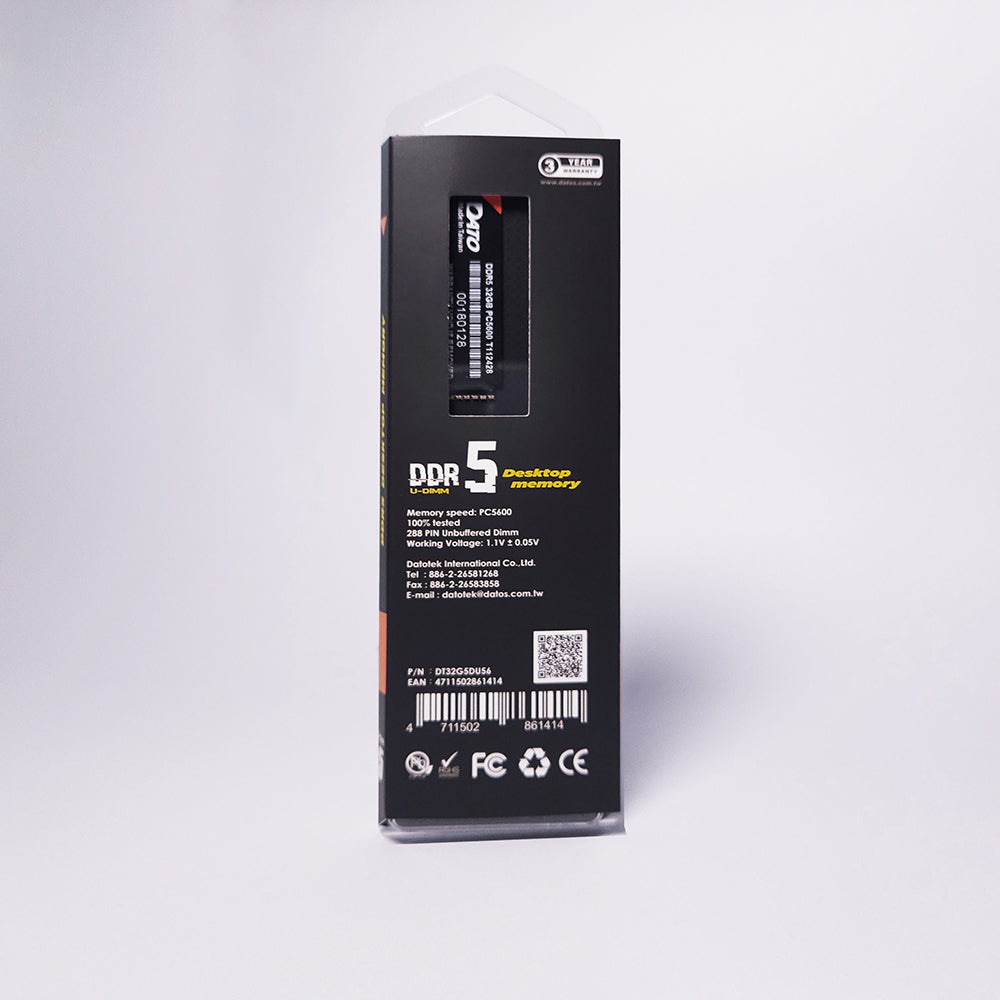 RAM-hukommelse Dato, DDR5, 8GB, 5600Mhz, Sort DT8G5DU56