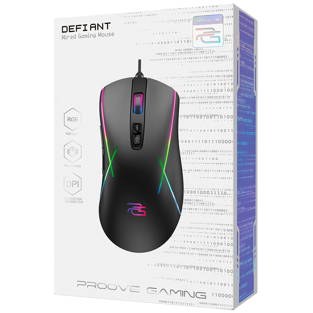 Gamingmus med kabel USB Proove Defiant, RGB, 7200DPI, Sort CMDE00000102