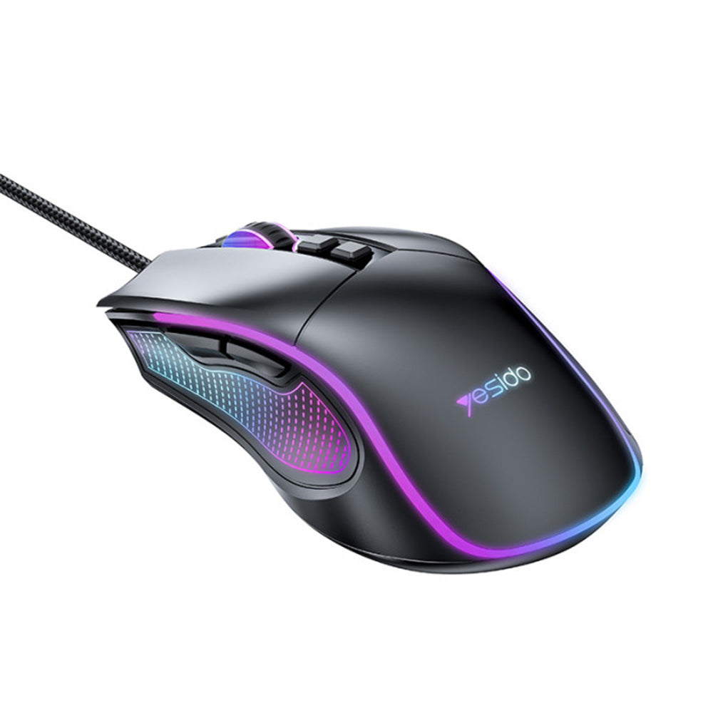 Gamingmus med kabel USB Yesido KB20, RGB, 1000DPI - 7200DPI, Sort